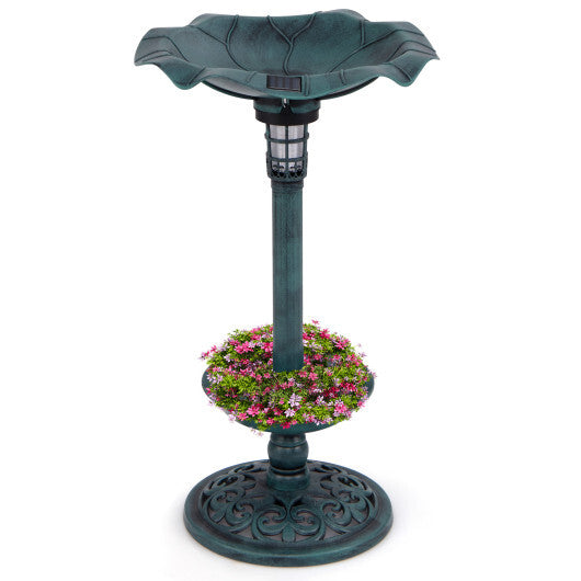 Standing Pedestal Birdbath and Feeder Combo with Lotus Leaf Bowl-Green - Color: Green