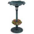 Standing Pedestal Birdbath and Feeder Combo with Lotus Leaf Bowl-Green - Color: Green