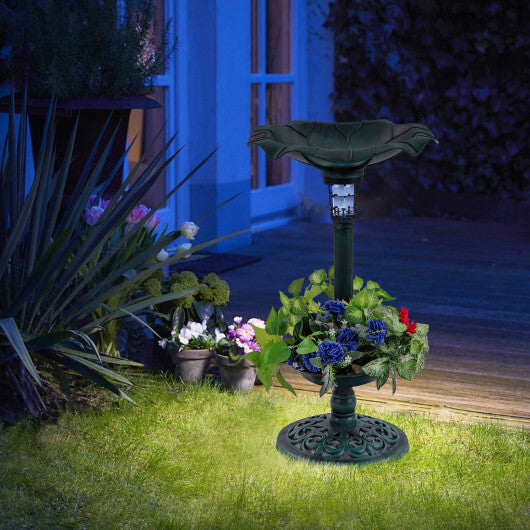 Standing Pedestal Birdbath and Feeder Combo with Lotus Leaf Bowl-Green - Color: Green