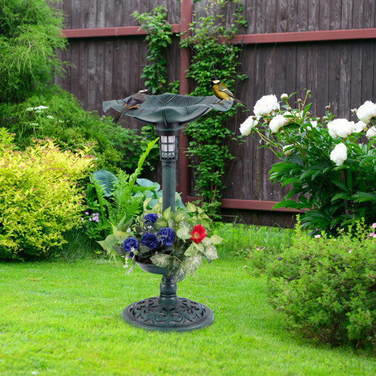 Standing Pedestal Birdbath and Feeder Combo with Lotus Leaf Bowl-Green - Color: Green