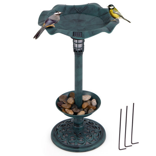 Standing Pedestal Birdbath and Feeder Combo with Lotus Leaf Bowl-Green - Color: Green