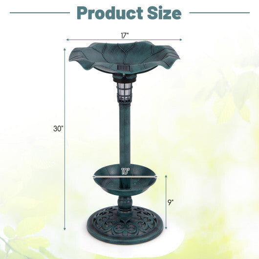 Standing Pedestal Birdbath and Feeder Combo with Lotus Leaf Bowl-Green - Color: Green