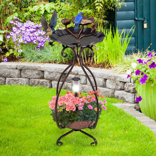 Solar Outdoor Bird Bath Feeder Combo with Flower Planter Pedestal and Solar Lights-Copper - Color: Copper