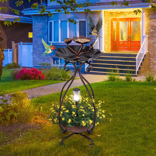 Solar Outdoor Bird Bath Feeder Combo with Flower Planter Pedestal and Solar Lights-Copper - Color: Copper
