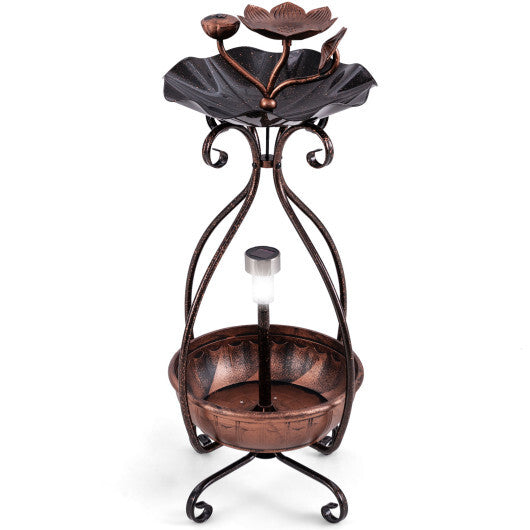 Solar Outdoor Bird Bath Feeder Combo with Flower Planter Pedestal and Solar Lights-Copper - Color: Copper