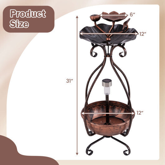 Solar Outdoor Bird Bath Feeder Combo with Flower Planter Pedestal and Solar Lights-Copper - Color: Copper