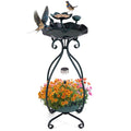 Solar Outdoor Bird Bath Feeder Combo with Flower Planter Pedestal and Solar Lights-Bronze - Color: Bronze
