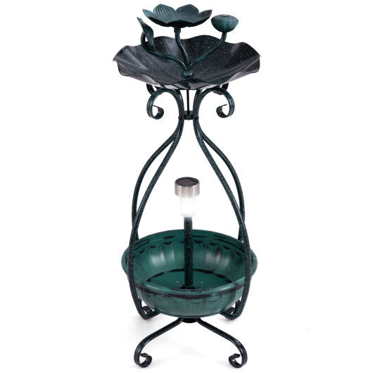 Solar Outdoor Bird Bath Feeder Combo with Flower Planter Pedestal and Solar Lights-Bronze - Color: Bronze