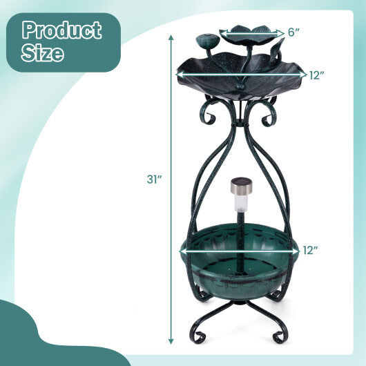 Solar Outdoor Bird Bath Feeder Combo with Flower Planter Pedestal and Solar Lights-Bronze - Color: Bronze
