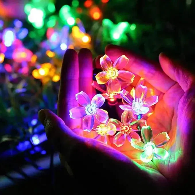 Emitting Color: sunny yellow, Wattage: 6-10W - 10M/7M Solar String Christmas Lights Outdoor 100/50/20LED 8Mode Waterproof Flower Garden Blossom Lighting Party Home Decoration