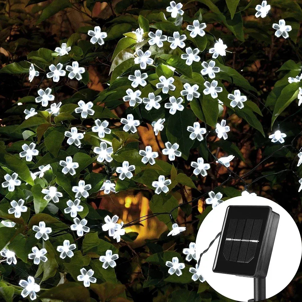 Emitting Color: Sea Blue, Wattage: 11-15W - 10M/7M Solar String Christmas Lights Outdoor 100/50/20LED 8Mode Waterproof Flower Garden Blossom Lighting Party Home Decoration