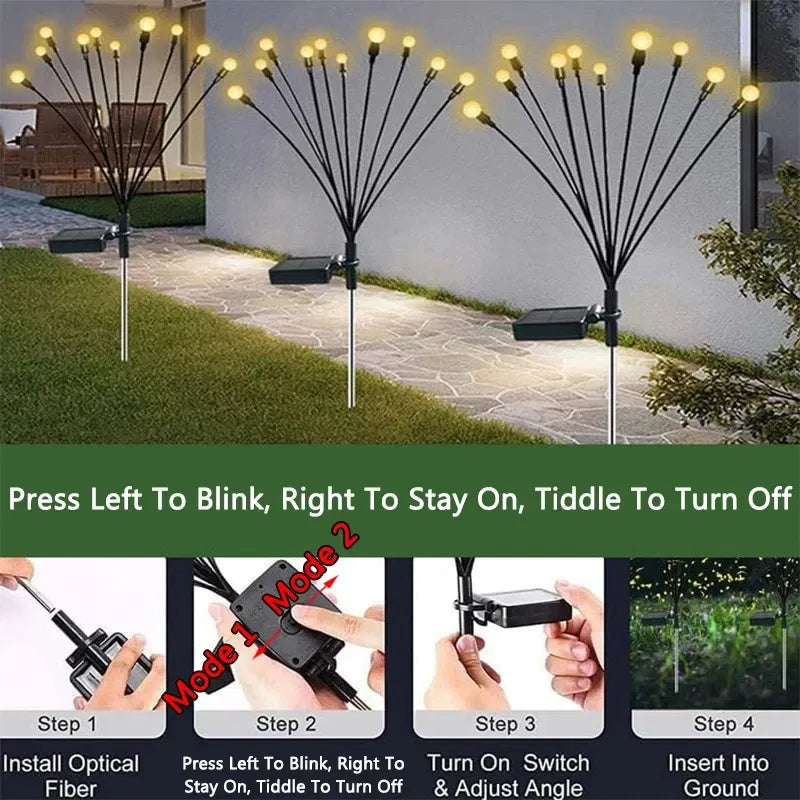 Emitting Color: moon blue, Wattage: 0-5W - 6/8/10 LED Solar Garden Lights Powered Firefly Lights Outdoor Garden Decoration Landscape Lights Firework Firefly Lawn Lamps