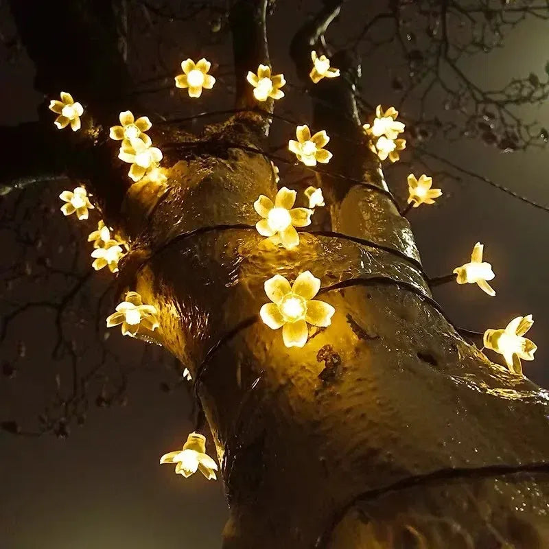 Emitting Color: forest green, Wattage: 6-10W - 10M/7M Solar String Christmas Lights Outdoor 100/50/20LED 8Mode Waterproof Flower Garden Blossom Lighting Party Home Decoration