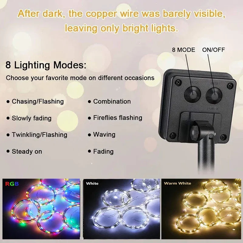 Emitting Color: RGB, Wattage: 11-15W - 300LEDs Solar Curtain Light LED Outdoor Waterproof Garland Decoration String Lights Yard Christmas Fairy Garland String Lights
