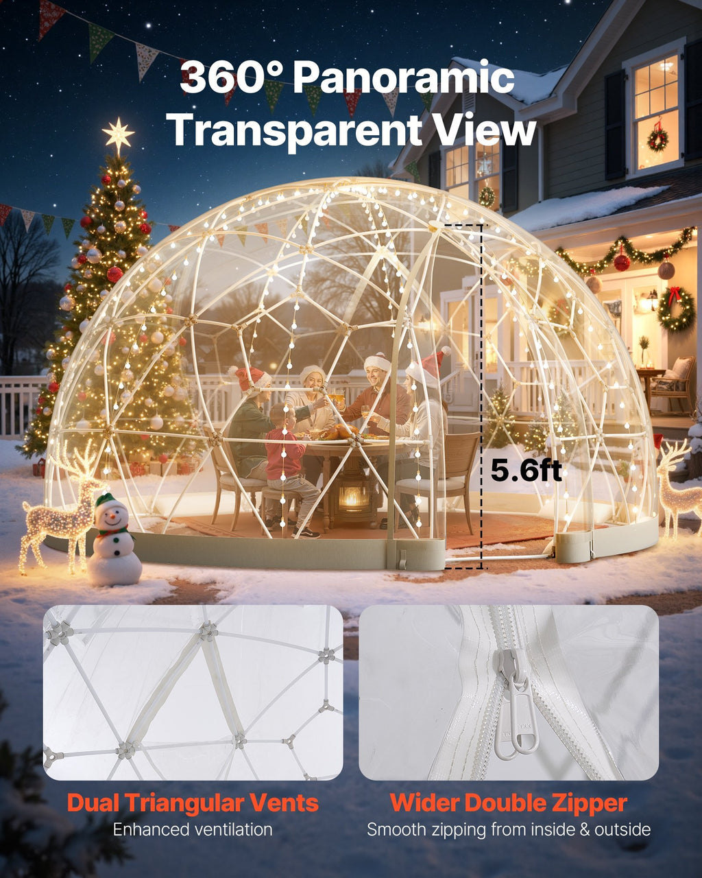 Garden Dome Igloo, 12 x 7.2 ft Outdoor Clear Bubble Tent for 4-7 Person, Weatherproof Geodesic Dome Greenhouse  with Window, PVC Igloo Tent for Backyard Patios Camping Party Wedding