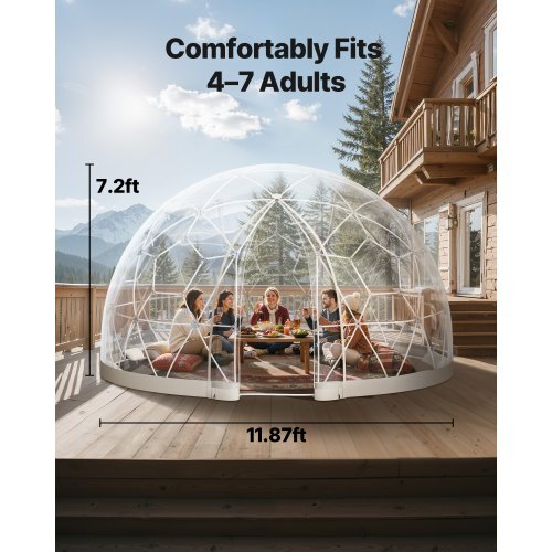 Garden Dome Igloo, 12 x 7.2 ft Outdoor Clear Bubble Tent for 4-7 Person, Weatherproof Geodesic Dome Greenhouse  with Window, PVC Igloo Tent for Backyard Patios Camping Party Wedding