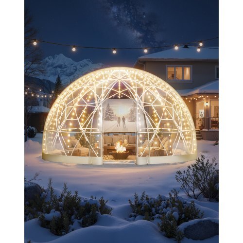 Garden Dome Igloo, 12 x 7.2 ft Outdoor Clear Bubble Tent for 4-7 Person, Weatherproof Geodesic Dome Greenhouse  with Window, PVC Igloo Tent for Backyard Patios Camping Party Wedding
