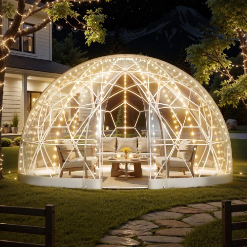 Garden Dome Igloo, 12 x 7.2 ft Outdoor Clear Bubble Tent for 4-7 Person, Weatherproof Geodesic Dome Greenhouse  with Window, PVC Igloo Tent for Backyard Patios Camping Party Wedding