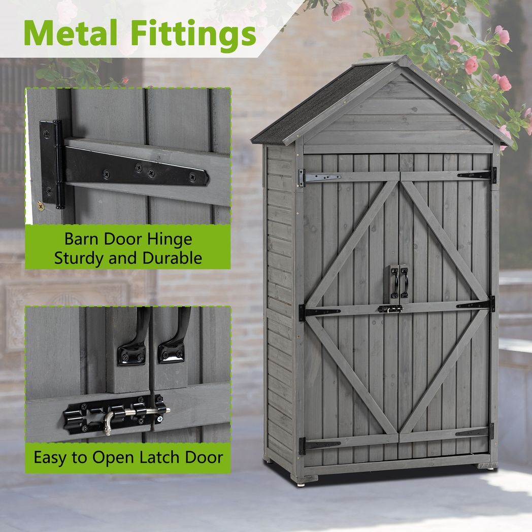 39.56"L x 22.04"W x 68.89"H Outdoor Storage Cabinet Garden Wood Tool Shed Outside Wooden Closet with Shelves and Latch, Gray