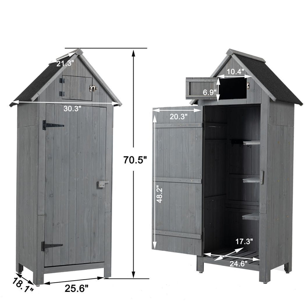Outdoor Tool Storage Cabinet, Wooden Fir Garden Shed with Single Storage Door