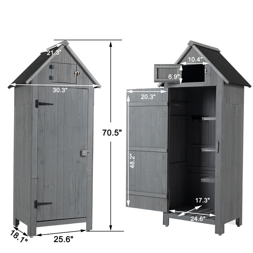 Outdoor Tool Storage Cabinet, Wooden Fir Garden Shed with Single Storage Door