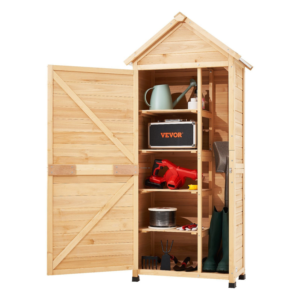 Outdoor Storage Shed, Large Wooden Outside Storage Shed, Garden Tool Shed with Shelves, Lock, and Floor, Waterproof Storage House Cabinet for Patio Yard Lawn Garden, 28x63 inch