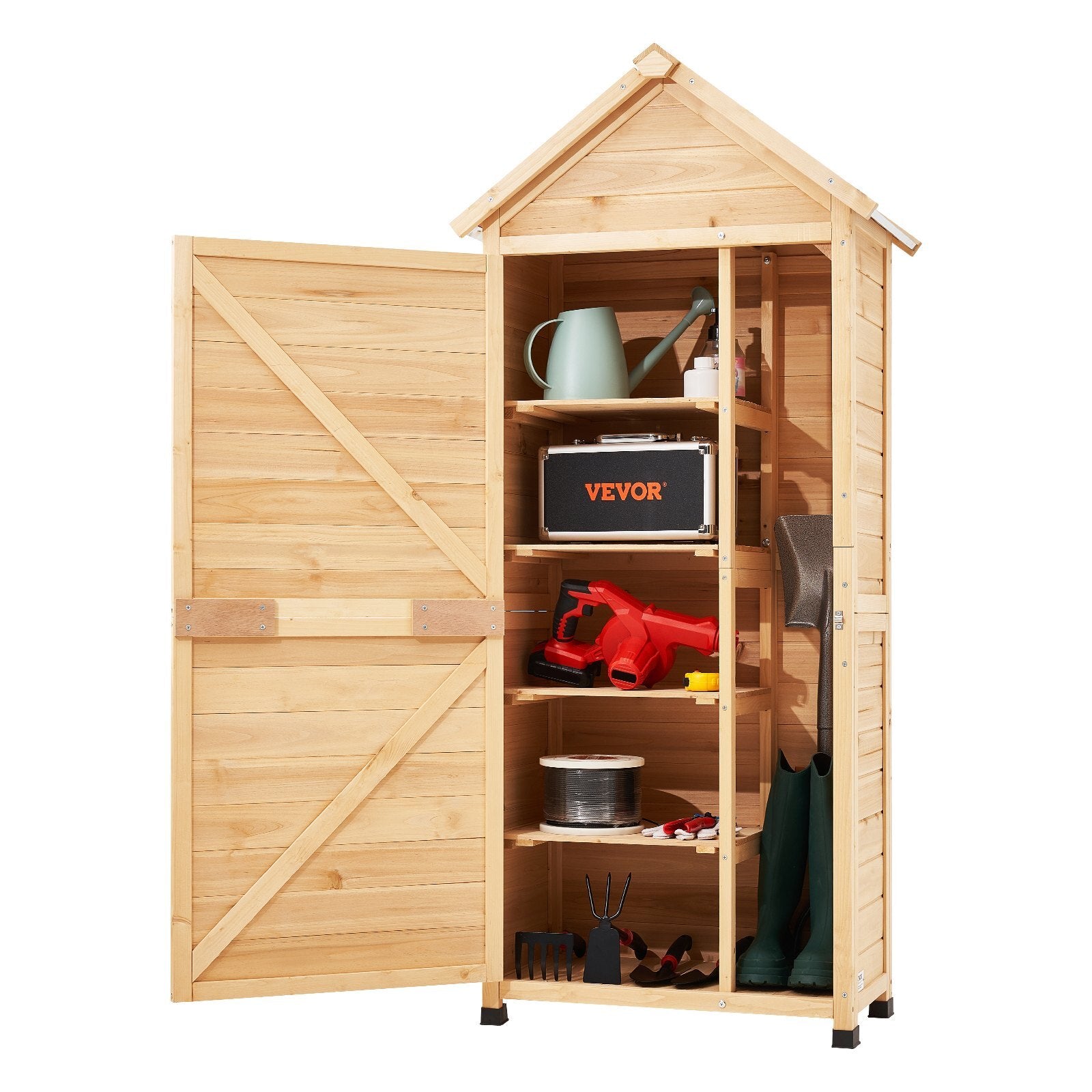 Outdoor Storage Shed, Large Wooden Outside Storage Shed, Garden Tool Shed with Shelves, Lock, and Floor, Waterproof Storage House Cabinet for Patio Yard Lawn Garden, 28x63 inch