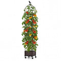 Costway 1 PCS Raised Garden Bed Tomato Cage Planter Box with PE-Coated Metal Trelli Wheels